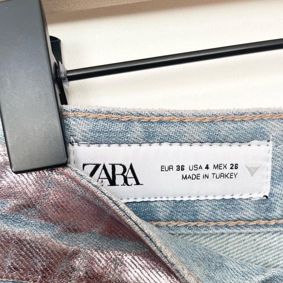 ZARA NEW MID-RISE FULL-LENGTH TRF JEANS FOIL FINISH PANT PINK 6045/036/334/010 - Picture 4 of 7